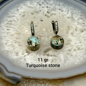 Pendientes Colgantes de Plata de Ley 925 Hechos a Mano con Turquesa Natural, Estilo Moderno, Joyería de Turquesa - Product Image 1