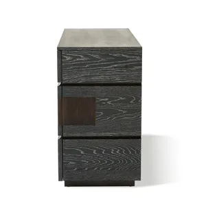 Commode moderne en chêne noir cerisé |   Commode de rangement pour chambre à coucher à 6 tiroirs avec texture de grain de bois naturel - Product Image 6