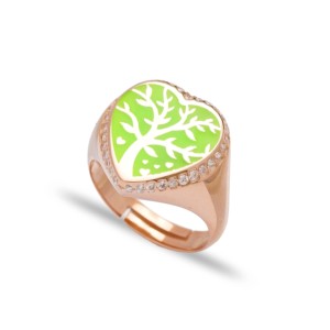 Green Neon Heart Shape Tree Design <b>Adjustable</b> <b>Ring</b> Turkish Handmade Wholesale 925 Silver Sterling Jewellery - Product Image 1