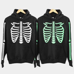 เสื้อฮู้ดผ้าฝ้าย 100% ลายโครงกระดูกครอบครัวเรืองแสงในที่มืด สำหรับงานปาร์ตี้ฮาโลวีนฤดูหนาว - Product Image 1