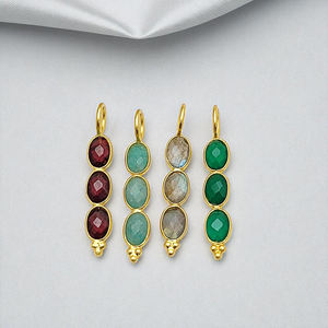 Conjunto de bisel de plata 925 ovalado de 6x4mm chapado en oro hecho a mano para mujer, colgante de 3 piedras, abalorios curativos de piedra natal, diamantes de imitación de cristal - Product Image 6