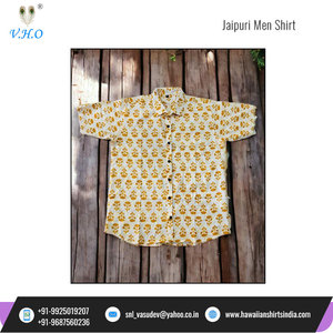 Chemise décontractée pour homme en coton 100% fait main, imprimée au bloc, style Jaipuri, respirante, à manches courtes, pour l'été, en stock - Product Image 4