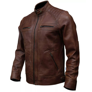 Chaqueta de cuero Cafe Racer para hombre, chaqueta de motorista negra y marrón, piel de oveja auténtica, chaquetas nuevas bordadas personalizadas de alta calidad - Product Image 3