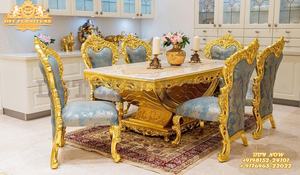 Muebles de comedor de madera de estilo rococó italiano Muebles de comedor con estilo en talla dorada Mesa de comedor pesada de gama alta - Product Image 6