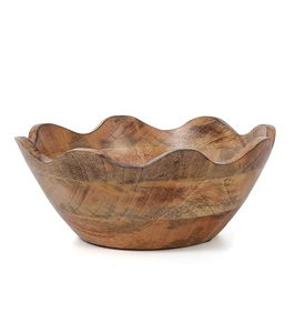 Bol festonné en bois à volants Style décoratif décor de cuisine rustique Grain de bois de mangue taille personnalisée couleur bois naturel - Product Image 4