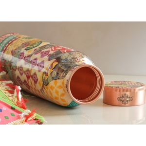 Indianartvilla đồng tinh khiết chai nước rajasthani truyền thống thiết kế in, 900 ml cho drinkware và lưu trữ - Product Image 3