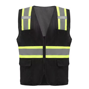 Safety <b>Vest</b> Custom Logo Two-Tone High Visibility Zipper Front Breathable Mesh <b>Black</b> <b>Vest</b> With Pockets Men's Safety Mesh <b>Vest</b> - Product Image 1