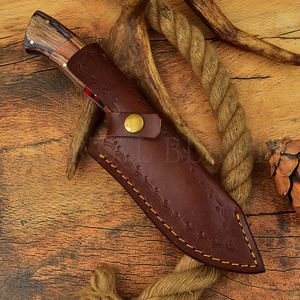 Cuchillo de caza de supervivencia táctico con mango de madera de hoja de Damasco fija de alta calidad con funda, cuchillo de caza portátil - Product Image 5