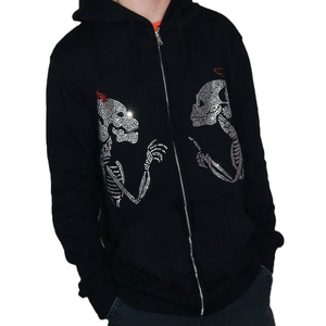 Haute qualité nouveau style pleine fermeture éclair pierres personnalisées sweats à capuche respirant strass à capuche du Pakistan - Product Image 1