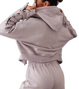 Tùy chỉnh cắt dây kéo axit rửa của phụ nữ quần áo thêu vá hoodiesand Sweatpants đau khổ sweatsuit Set 2026 - Product Image 3