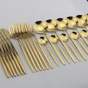 Cubiertos de Latón Personalizados para Bodas, Juego de Cubiertos de 24 Piezas, Dorado y Plateado, Duradero, Cuchara, Tenedor y Cuchillo de Acero Inoxidable - Product Image 1