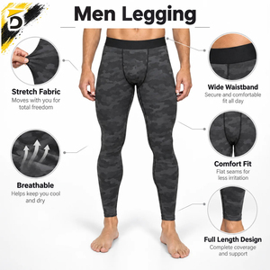 Premium Quality Men Full Length <b>Camouflage</b> Compression <b>Leggings</b> High Demand Elastic Waist Spandex Polyester Athletic Pants - Product Image 6