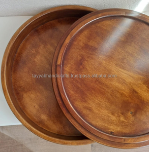 Bandeja Redonda de Madera Ecológica y Duradera, Artesanía India, Ajustable y Personalizable, Madera Natural de Acacia, Mango, Shisham y Pino - Product Image 4