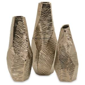 Dernier modèle Arrivée Haute Qualité Plaqué Or Fantaisie Texture Unique Ensemble De 3 Vase À Fleurs En Métal Robuste - Product Image 1