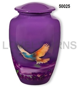 โกศเผาศพทองเหลืองพร้อมลายนกสีม่วงสำหรับใส่เถ้ากระดูกมนุษย์ - Product Image 1