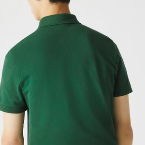 Polo de piqué de algodón elástico verde oscuro 100% de corte Regular con logotipo bordado personalizado de tendencia superior con botón oculto - Product Image 6