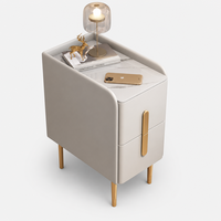 Table de chevet ultra-étroite moderne en bois massif avec plateau en pierre, finition cuir, 3 tiroirs, intelligente, pour chambre à coucher