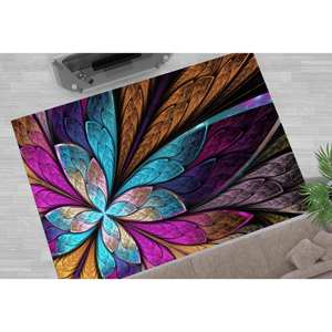 Tapis à motif floral fractal : tapis moderne antidérapant imprimé en 3D, tapis fin non tissé - Product Image 1