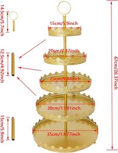 Soporte redondo para tartas de cinco niveles, borde con recorte precioso, expositor de tartas de estilo lujoso y soporte de servicio con anillo de transporte - Product Image 3