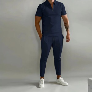 Conjuntos de dos piezas deportivos de verano 2024, camisa POLO de manga corta con cremallera para hombre, pantalones largos ajustados, traje informal diario para hombre - Product Image 4