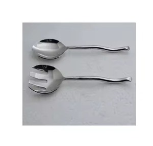 Juego de servidor de ensalada moderno de aluminio Cubiertos elegantes Asas pulidas con espejo plateado Cubiertos Premium - Product Image 1