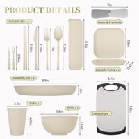 Service de table moderne en paille de blé de marque Brand Supply – Kit de vaisselle en paille de blé avec bols, tasses, cuillères, fourchettes et couteaux pour l'hôtellerie