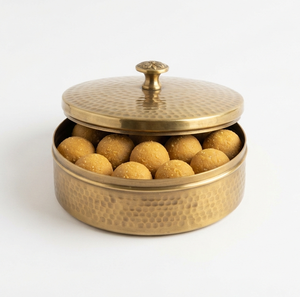 Pure Brass Round Sweet Ball <b>Box</b> With Lid Gold Polished For Tabletop Kitchenware Laddu Storage Organizer Brass <b>Mithai</b> <b>Box</b> - Product Image 2