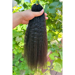 FE29 60g Extension de cheveux humains vierges indiens 1B, texture Kinky Straight, qualité Plume, Super Double Drawn, pointes soignées, trame simple, Grade 12 - Product Image 5