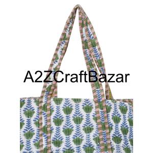 Bolso Tote Grande Reversible de Algodón Acolchado con Estampado a Mano para Mujer, Estilo Indio, Multicolor a Rayas, Asa Larga, Nuevo Estilo, Productos Populares - Product Image 3