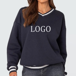 Sweat-shirt en molleton de coton surdimensionné pour femme, 100% coton, personnalisé, col en V, logo personnalisé, manches longues, pour la mode d'hiver - Product Image 1
