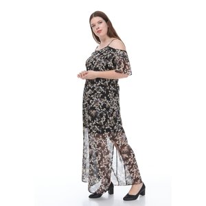 Maxi abito in Chiffon taglie forti con Design a mezza manica con volant - Product Image 4