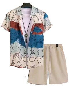 Conjunto de Camisa y Pantalones Cortos para Hombre, 2 Piezas, Estilo Veraniego, para Vacaciones, Camisa de Playa Holgada con Botones y Manga Corta - Product Image 1