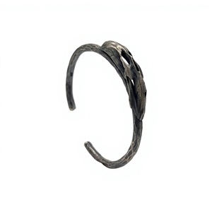 Warped Skull Cuff Bracelet <b>Mens</b> Edgy Jewelry Handmade Sterling Silver <b>Bangle</b> Vintage Adjustable Black Rhodium Plated Certified - Product Image 1