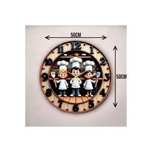 Children's <b>50cm</b> Silent Wooden <b>Wall</b> <b>Clock</b> Embossed and Colorful Printing Patterned Perfect Gift for Little Chefs - Product Image 2