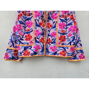 Indian Handmade Quilted <b>Women's</b> Winter Jacket Unique Bohemian Style Vibrant Floral Design Suzani Embroidery Breathable Stripe - Product Image 5