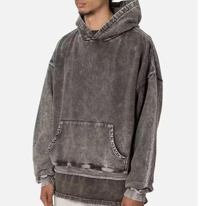 Sweat à capuche sport en molleton 340 grammes de haute qualité pour homme, coupe oversize, effet vieilli, couleur unie, logo personnalisé, teint uni, hiver - Product Image 6