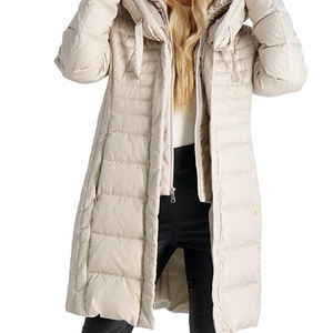 Veste longue matelassée pour femme en toile respirante imperméable en coton avec logo personnalisé, capuche contrastée et capuche amovible - Product Image 5