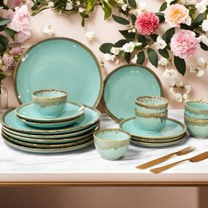 Ensemble d'assiettes minimalistes en céramique mouchetée avec bordure terreux et finition mate, résistantes aux éclats, parfaites pour les tables modernes - Product Image 6