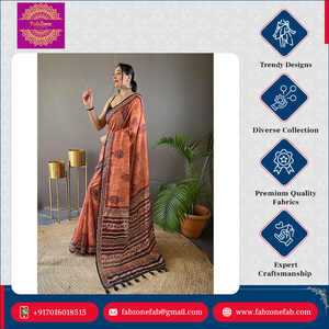 Nouveau design de qualité supérieure en pur coton doux et élégant Tussar Saree indien imprimé en soie avec glands attachés pour les femmes d'Inde - Product Image 6