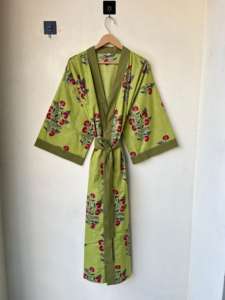 Pur coton bloc imprimé Floral col en v genou longueur écologique Robe de demoiselle d'honneur vêtements de nuit Kimono à la main couverture de plage Dressing - Product Image 2