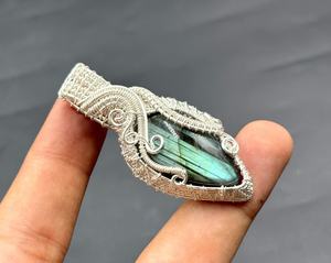 Labradorite Wire <b>Wrap</b> Pendant in 92.5 Sterling Silver Handmade Gemstone Jewelry Perfect Christmas Gift <b>for</b> Her - Product Image 3
