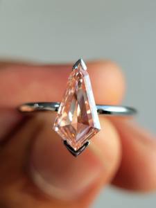 IGI Certified Kite Cut Peach Pink Lab Grown Diamond Solitaire Engagement And Wedding <b>Ring</b> in 9K White / Rose & Yellow Gold - Product Image 4