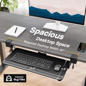 رف كمبيوتر مريح قابل للسحب تحت المكتب لوحة مفاتيح ودرج ماوس مع مشبك C للمكاتب - Product Image 3