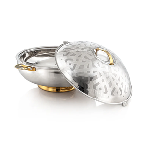 Serveur de nourriture en acier inoxydable et bois de capacité de 3L avec poignée en laiton à motif floral HotCase et casserole HotPot - Product Image 1