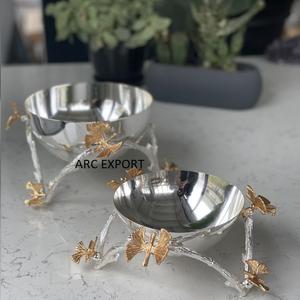 Bol de service en métal argenté fantaisie, élégant, grand, design moderne, luxe, antique, design en métal - Product Image 5