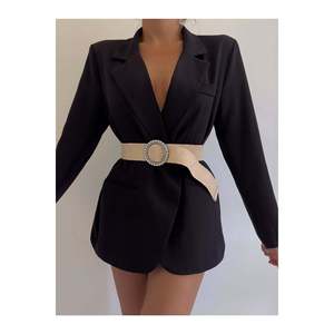 Ceinture élastique tressée pour femme avec boucle argentée ornée de perles et de pierres, ceinture pour veste, ceinture pour chemise, ceinture pour robe - Wicker - Product Image 6