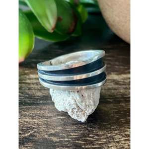 Tom Hawk Men's <b>Ring</b> Sterling <b>Silver</b> Overlay with Rhodium Plating Size 12.5 Everyday Wear Bezel <b>Set</b> Jewelry - Product Image 3