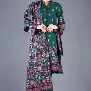 Nouveau traditionnel 2025 femmes hiver Style indien pakistanais Salwar Kameez lin tissu couleur unie - Product Image 1