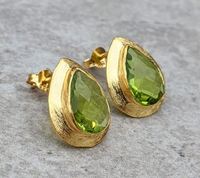 Classique Larme Boucle D'oreille Checker Cut Péridot Quartz Brossé Finition Collet Réglage Goujon 18k Plaqué Or Cadeau De Mariage Boucle D'oreille