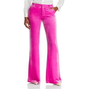 Pantaloni a Zampa d'Elefante da Donna L'Agence Lane in Velluto Rosa Taglia 12 - Pantaloni alla Moda in Velluto Stropicciato Traspirante con Chiusura Elastica in Vita - Product Image 1